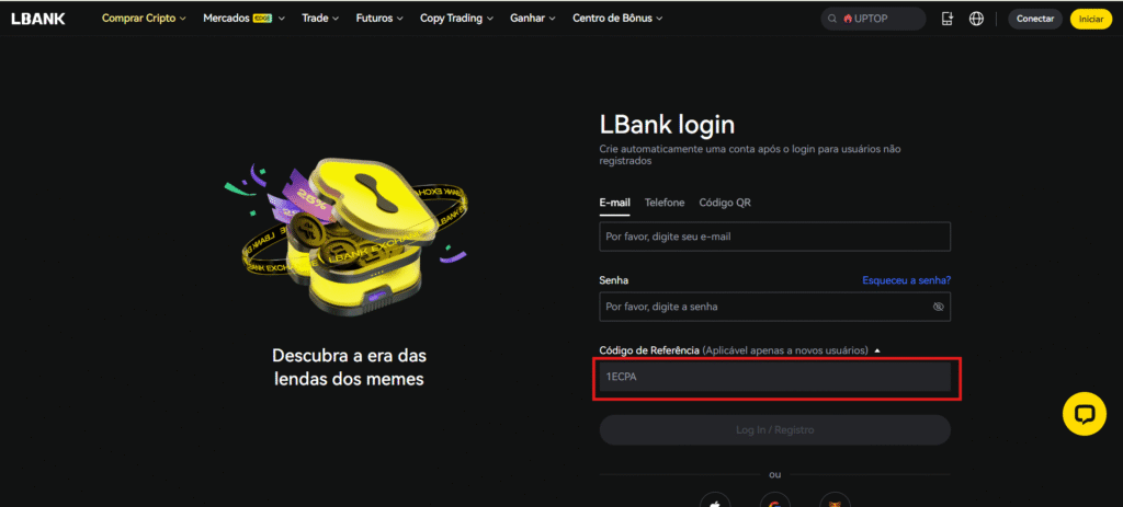 LBank login - Código de Referência da LBank