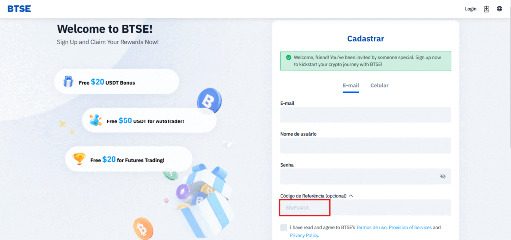 Código de Referência de Troca BTSE