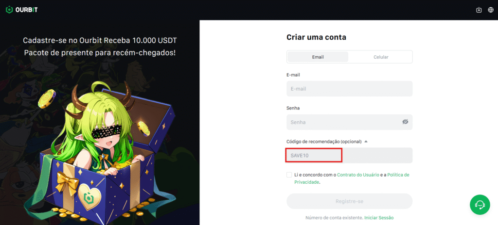 login : Código de Referência Ourbit